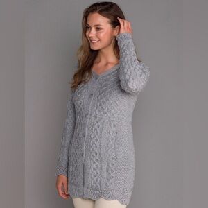 Aran Sweater Market XS A-Line Lace Cardigan in Soft Grey 100% Wool
